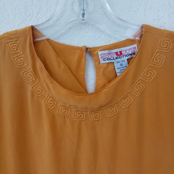 Stunt Collection Mustard 100% Silk Embroidered Top - Picture 5 of 13